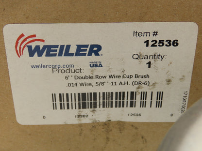 Weiler 12536 6" Double Row Wire Cup Brush .014" Wire 5/8"-11 UNC Nut