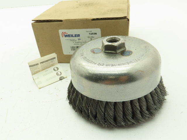 Weiler 12536 6" Double Row Wire Cup Brush .014" Wire 5/8"-11 UNC Nut