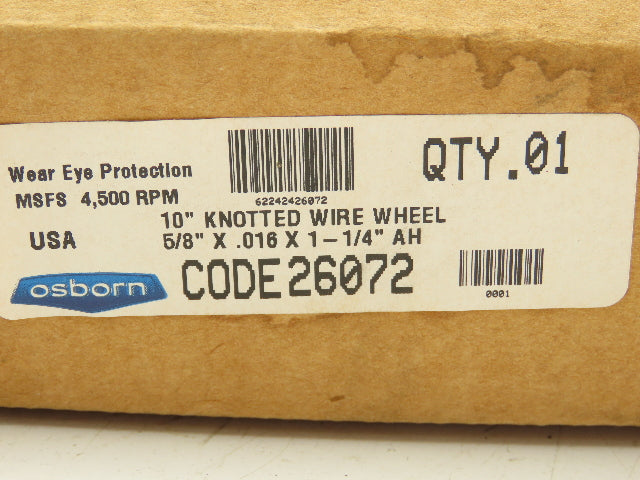Osborn 26072 Knotted Wire Wheel 10"  5/8"x.016x1-1/4" 4500 RPM
