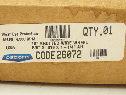 Osborn 26072 Knotted Wire Wheel 10"  5/8"x.016x1-1/4" 4500 RPM