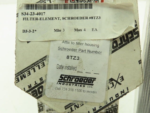 Schroeder 8TZ3 Hydraulic Filter Element 3 Micron  Lot of 2