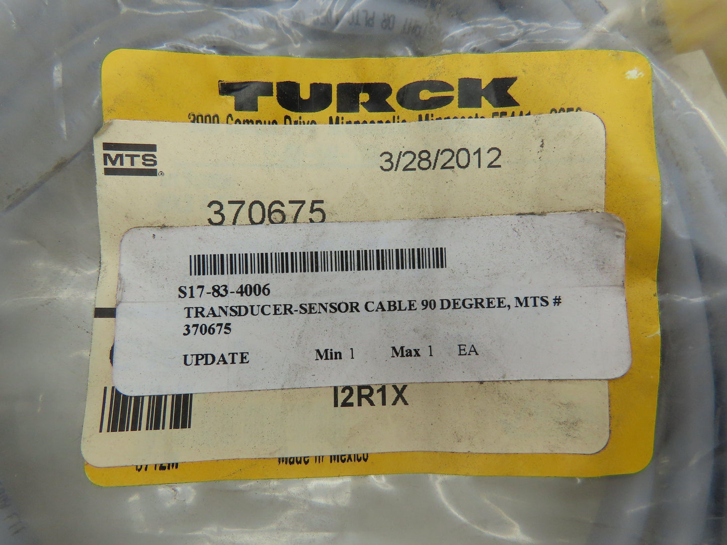 Turck WKS4.5T-5 Cordset Actuator Sensor Cable Female M12 Angled 5 Pin 15' Long