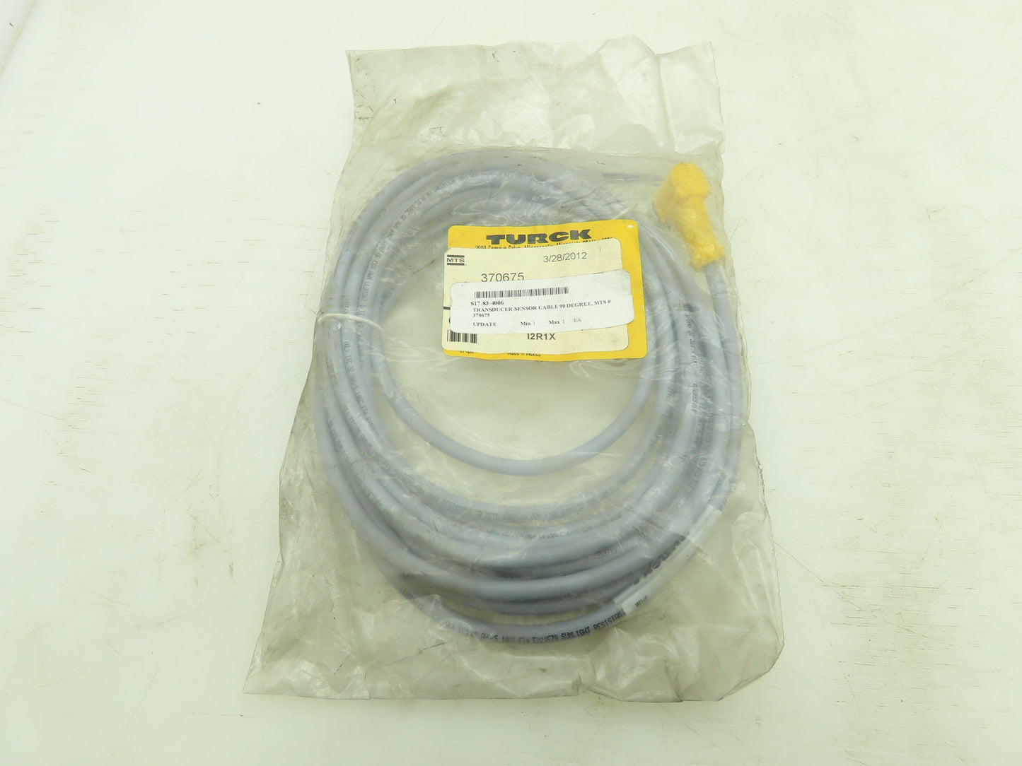 Turck WKS4.5T-5 Cordset Actuator Sensor Cable Female M12 Angled 5 Pin 15' Long