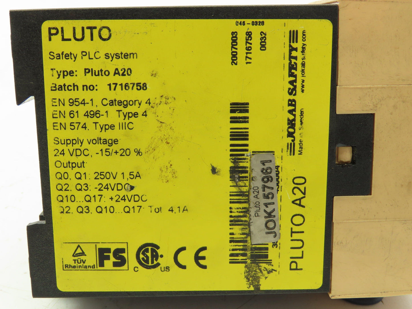 Pluto Jokab Safety A20 Safety Relay PLC 24VDC 250V