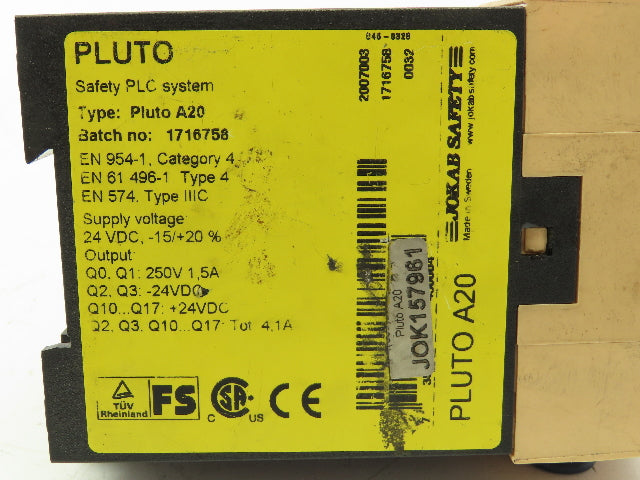 Pluto Jokab Safety A20 Safety Relay PLC 24VDC 250V