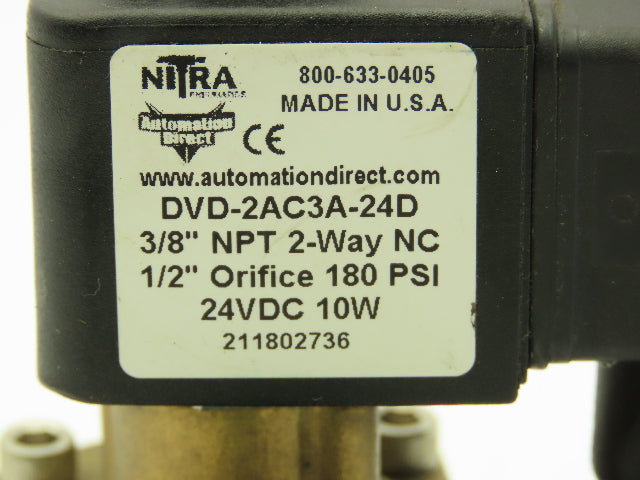 Automation Direct 2AC3A-24D DVD Solenoid Valve 3/8 NPT 2-Way NC 1/2 Orifice 10W