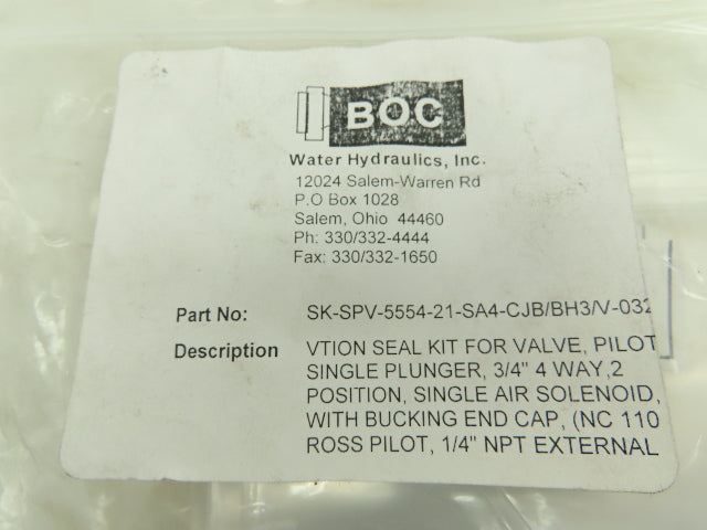 BOC Water Hydraulics SK-SPV-5554-21-SA4-CJB/BH3/V-032V Viton Seal Kit Valve