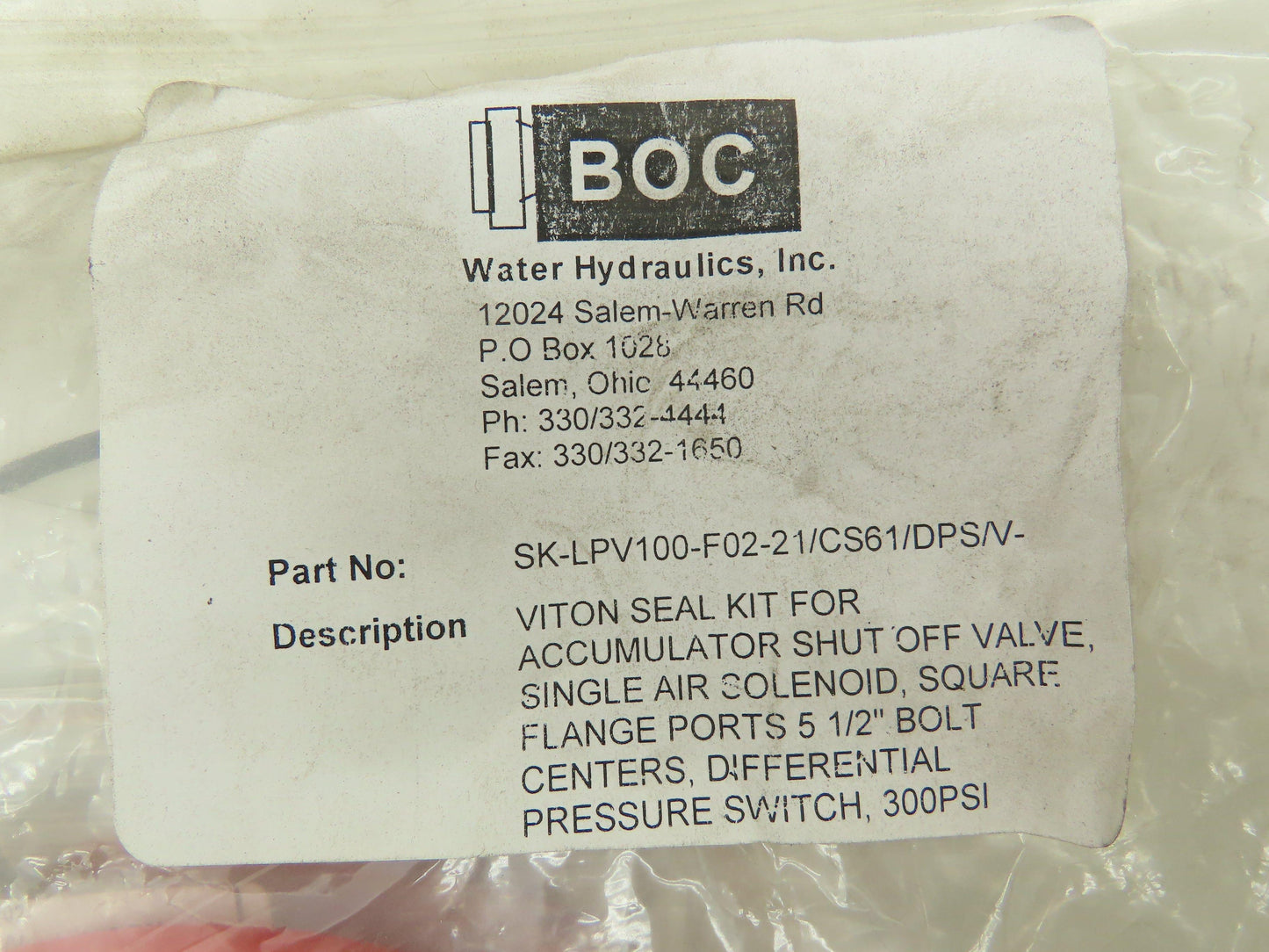 BOC Water Hydraulics SK-LPV100-F02-21/CS61/DPS/V Viton Seal Kit Valve Rebuild