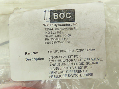 BOC Water Hydraulics SK-LPV100-F02-21/CS61/DPS/V Viton Seal Kit Valve Rebuild