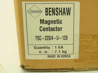 Benshaw RSC-220/4-U-120 Magnetic 4-Pole Contactor 260A 600V 3PH 120V Coil