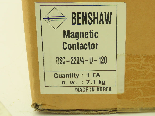 Benshaw RSC-220/4-U-120 Magnetic 4-Pole Contactor 260A 600V 3PH 120V Coil
