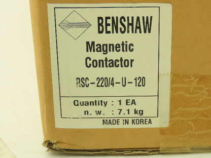 Benshaw RSC-220/4-U-120 Magnetic 4-Pole Contactor 260A 600V 3PH 120V Coil