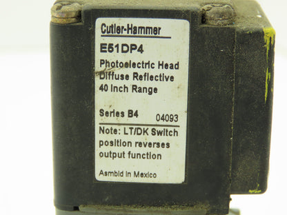 Cutler Hammer E51DP4 Photoelectric Head Diffuse Reflective Sensor 40" Range