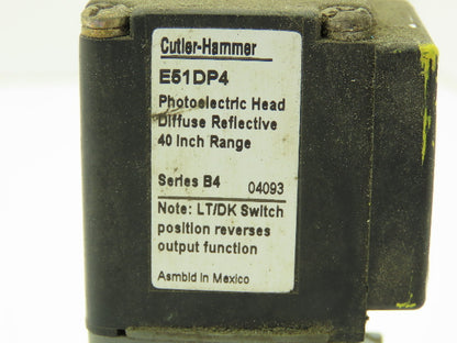 Cutler Hammer E51DP4 Photoelectric Head Diffuse Reflective Sensor 40" Range