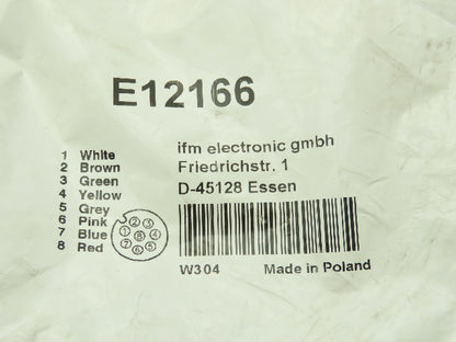 IFM E12166 Cordset Female 8 End 1 Pins Cable 5M 2A Max IP 67