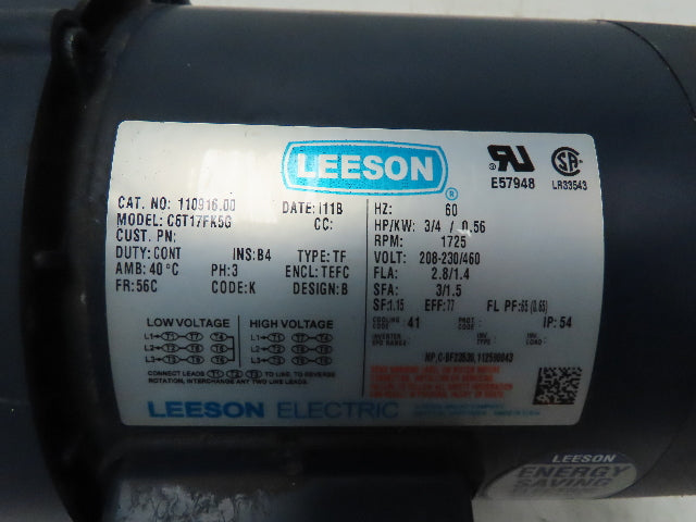 Conex B051050.WAQTA Cone Drive 50:1 Reducer Leeson Gearmotor .75Hp 230/460V 3PH