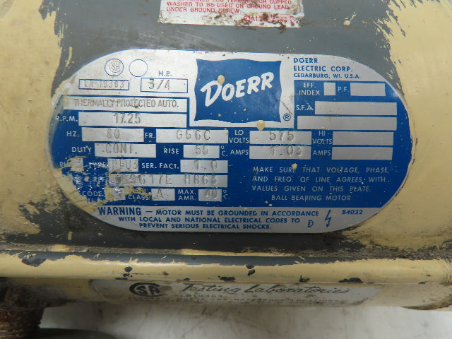 Doerr 69617EH863 AC Motor 3/4Hp 1725 RPM 460/575V 3PH G56C Hazardous Location