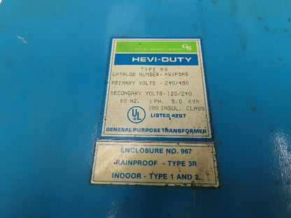 General Signal HS1F5AS Hevi-Duty Transformer 5KVA 240/480V -120/240V 1PH Type 3R