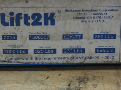 Bishamon L2K-TT 2000lb Hydraulic Scissor Lift Table 43" Rotating Top 115V 1 Ph
