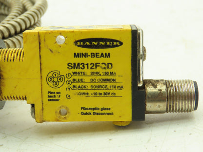 Banner SM312FQD Mini Beam Proximity Sensor IAT23SM600 Fiber Optic Leads