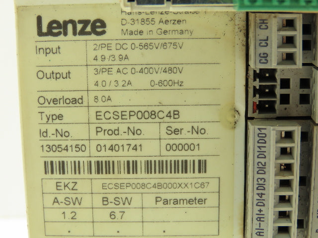 Lenze ECSEP008C4B ECS Servo Drive 8 Amp 3 Ph 480V DeviceNet 2175
