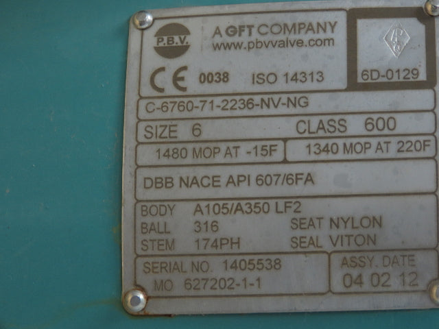 PBV 6700 Series 6" Flanged #600 Trunnion Ball Valve Handwheel Gear Operator