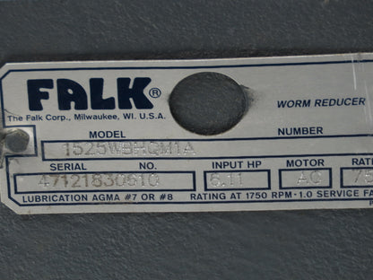 Falk 1525WBHQM1A Worm Gearbox Reducer 75:1 Dbl Reduction 6Hp 23 RPM Hollow Shaft