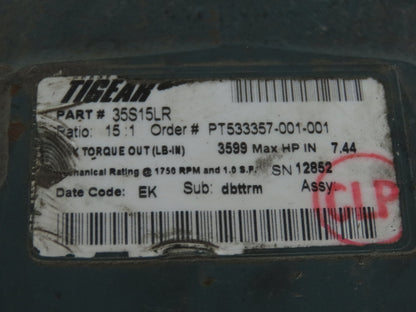 Baldor BM3707 Inline Gearmotor 5Hp 230/460V 3PH 15:1 Tigear Reducer 115 RPM