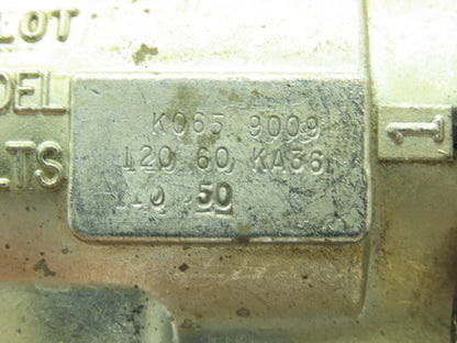 Parker KO65 Pilot Solenoid Valve 3 Way 120VDC Attached To A 3-1/2" Manifold