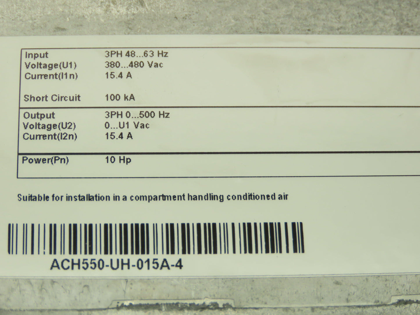 ABB ACH550-UH-015A-4 HVAC VFD Variable Speed Drive 10HP 3Ph 480V 15.4A