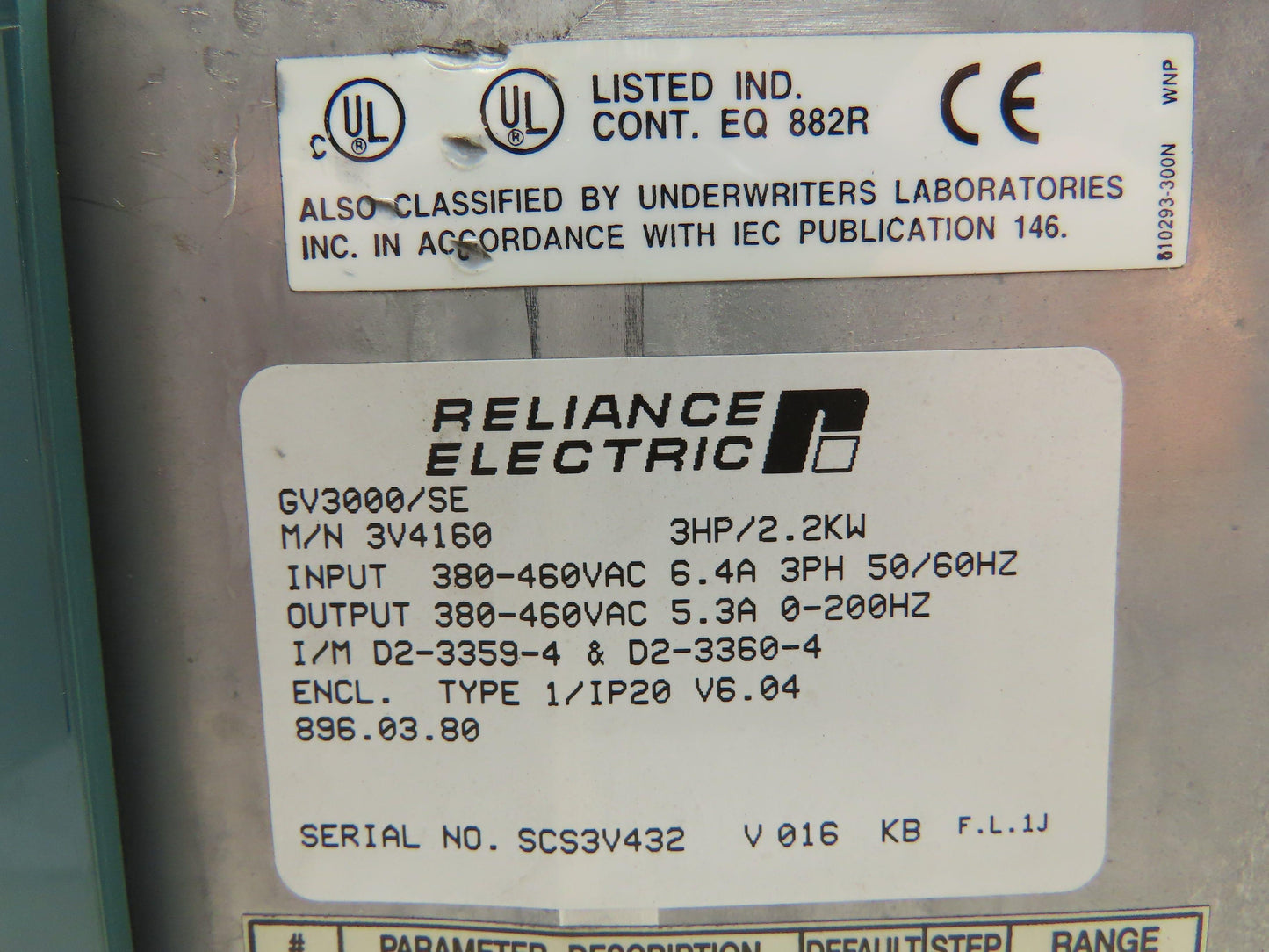 Reliance Electric 3V4160 Sensorless Enhanced AC Drive 3Hp 460V 3Ph