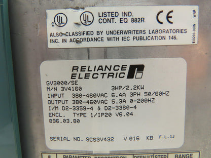 Reliance Electric 3V4160 Sensorless Enhanced AC Drive 3Hp 460V 3Ph
