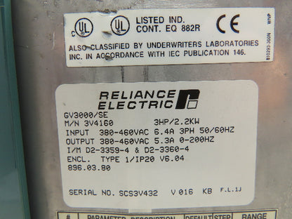 Reliance Electric 3V4160 Sensorless Enhanced AC Drive 3Hp 460V 3Ph