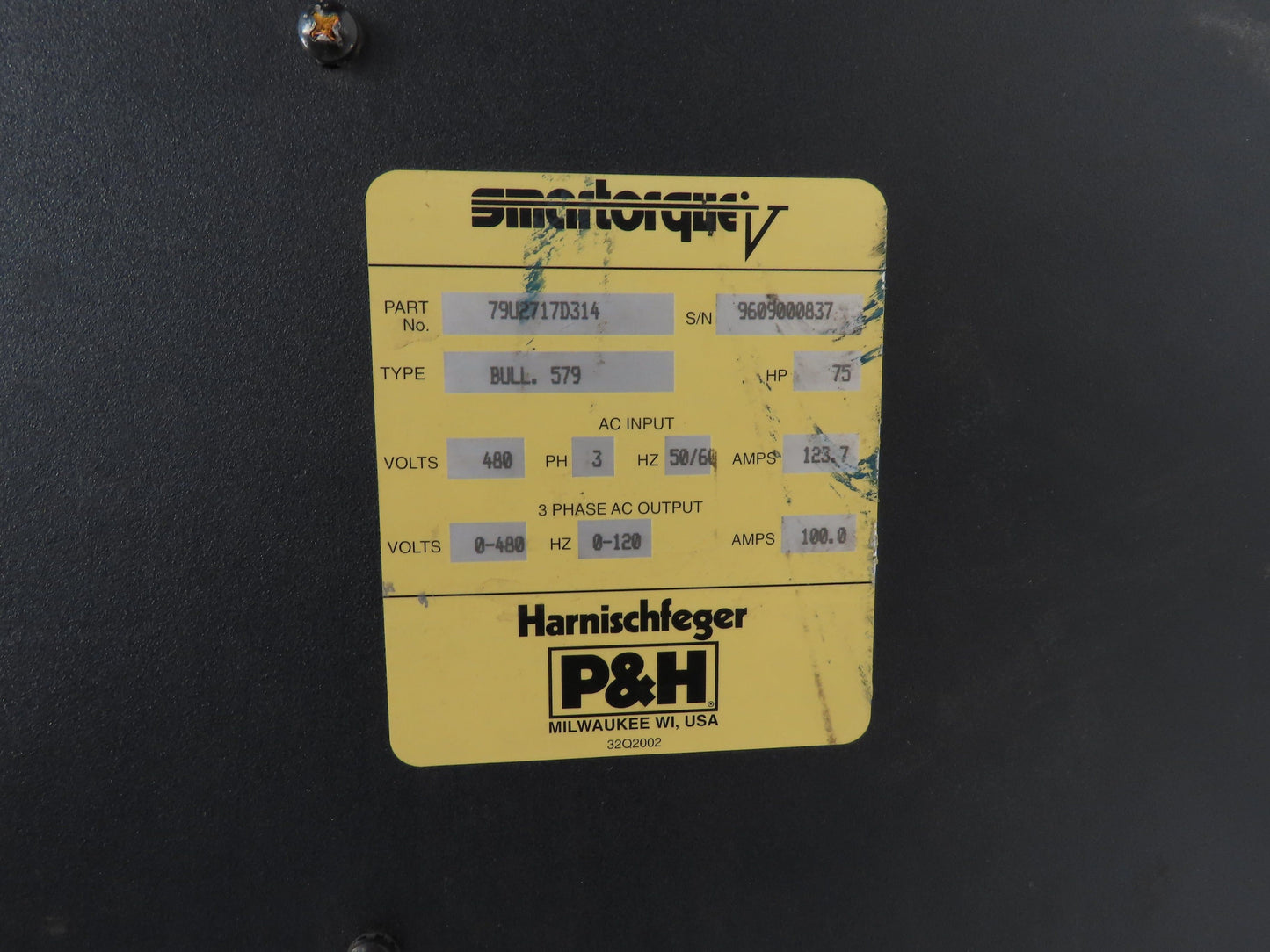 P&H Harnischfeger 79U2717D314 Smartorque V Adjustable Frequency Drive 75HP 480V