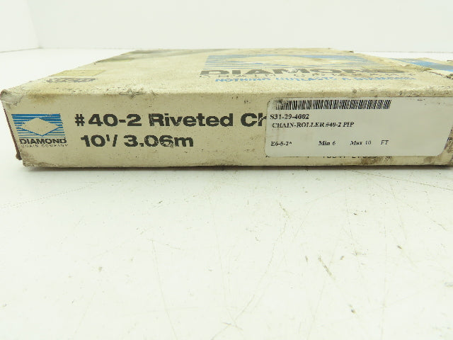 Diamond 40-2 Double Roller Chain Riveted 1/2" Pitch Carbon Steel 10'