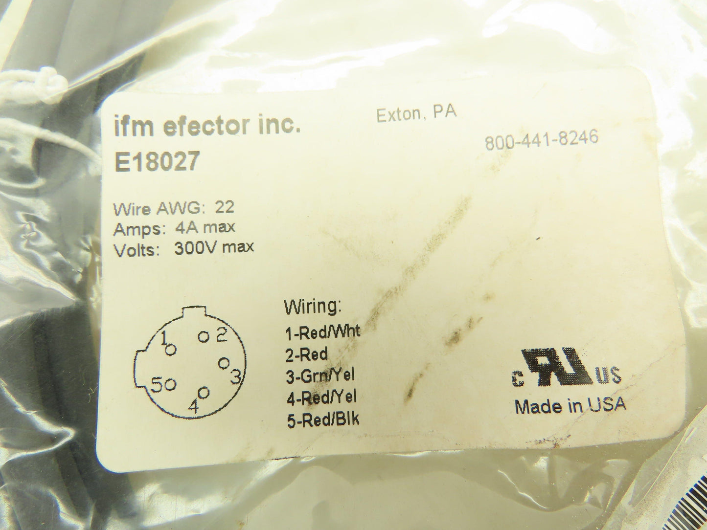 IFM Efector E18027 Female Cord Set 5 Pin 300V 4A 4 Meters Lot of 2
