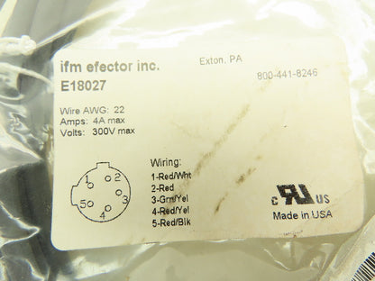 IFM Efector E18027 Female Cord Set 5 Pin 300V 4A 4 Meters Lot of 2