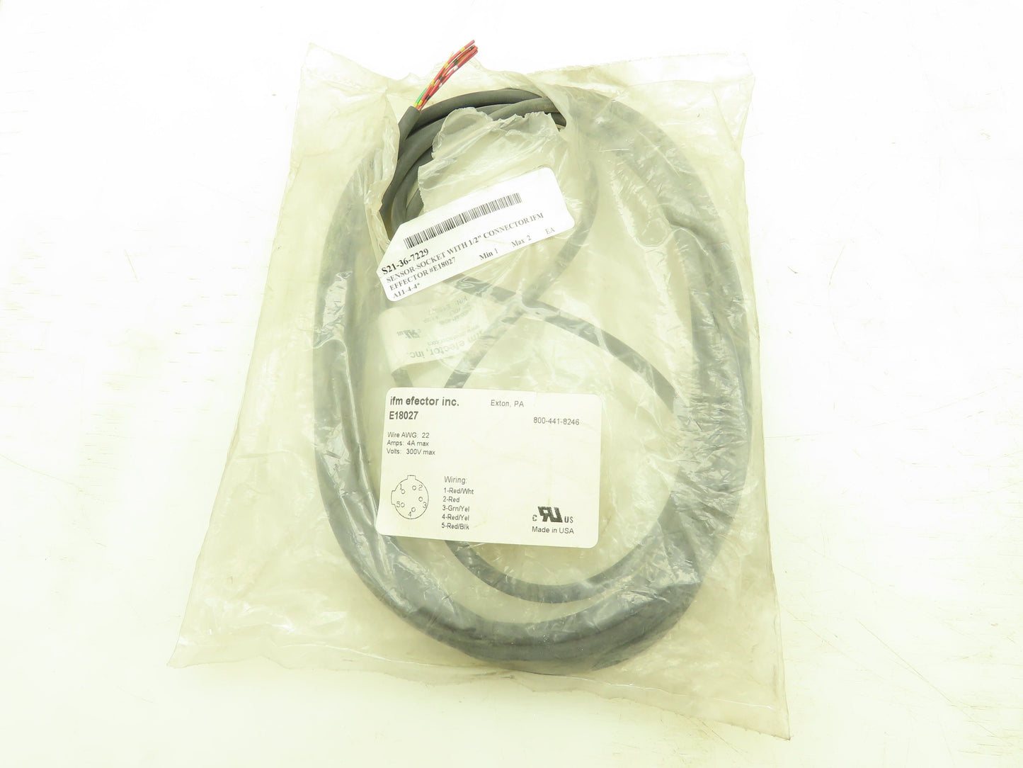 IFM Efector E18027 Female Cord Set 5 Pin 300V 4A 4 Meters Lot of 2