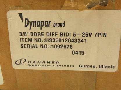 Dynapar HS35012043341 Shaft Encoder 3/8" Bore 5-26V 7-Pin