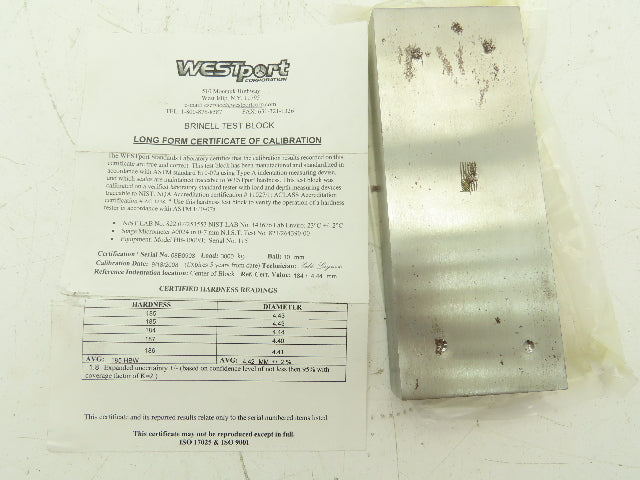 Westport Hardness Test Block 185 HBW 4.42MM