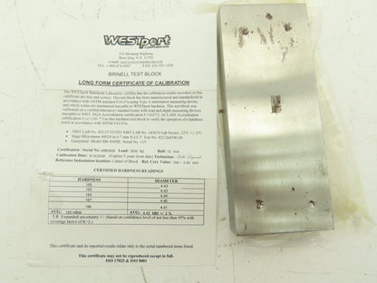 Westport Hardness Test Block 185 HBW 4.42MM