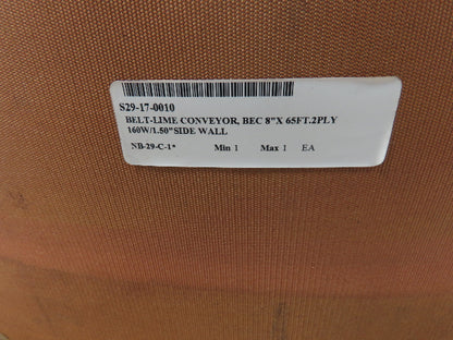 8"x 65'  2-Ply Smooth Top Rubber Conveyor Belt 1.5" Sidewall