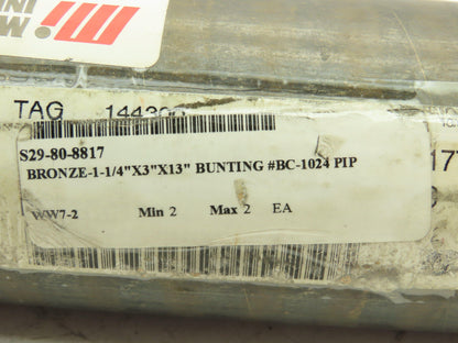 1-1/4" ID 3" OD 13"L  Cast Bronze Sleeve Cored Bar BC-1024 C932 SAE 660