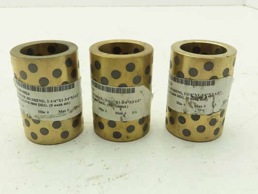 1-1/4"x 1-3/4"x 2-1/2" Bronze Graphite Plugged Bearing Sleeve Bushing  Lot of 3