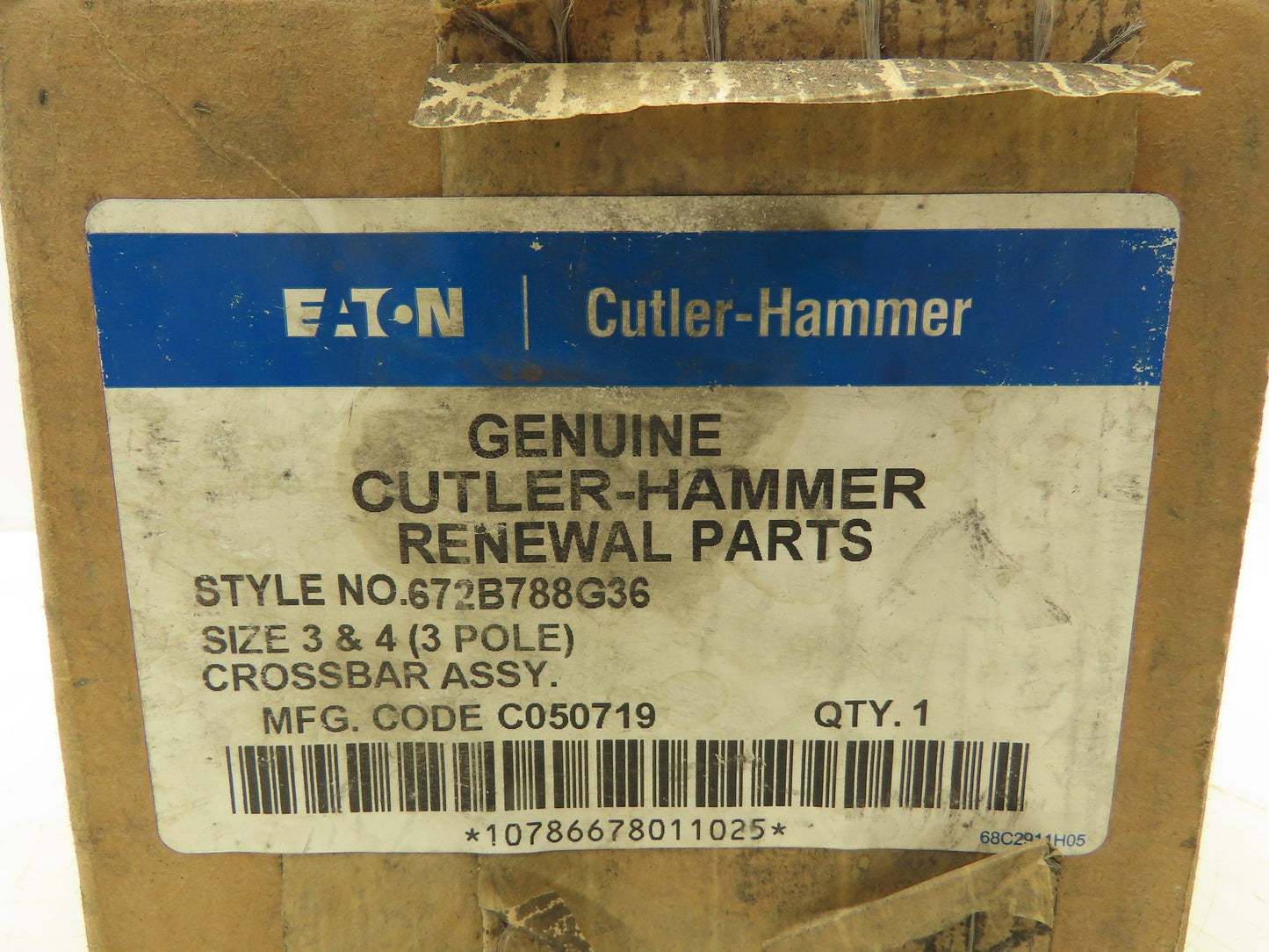 Eaton Cutler Hammer 672B788G36 Renewal Parts Contactor Crossbar Assy Size 3-4