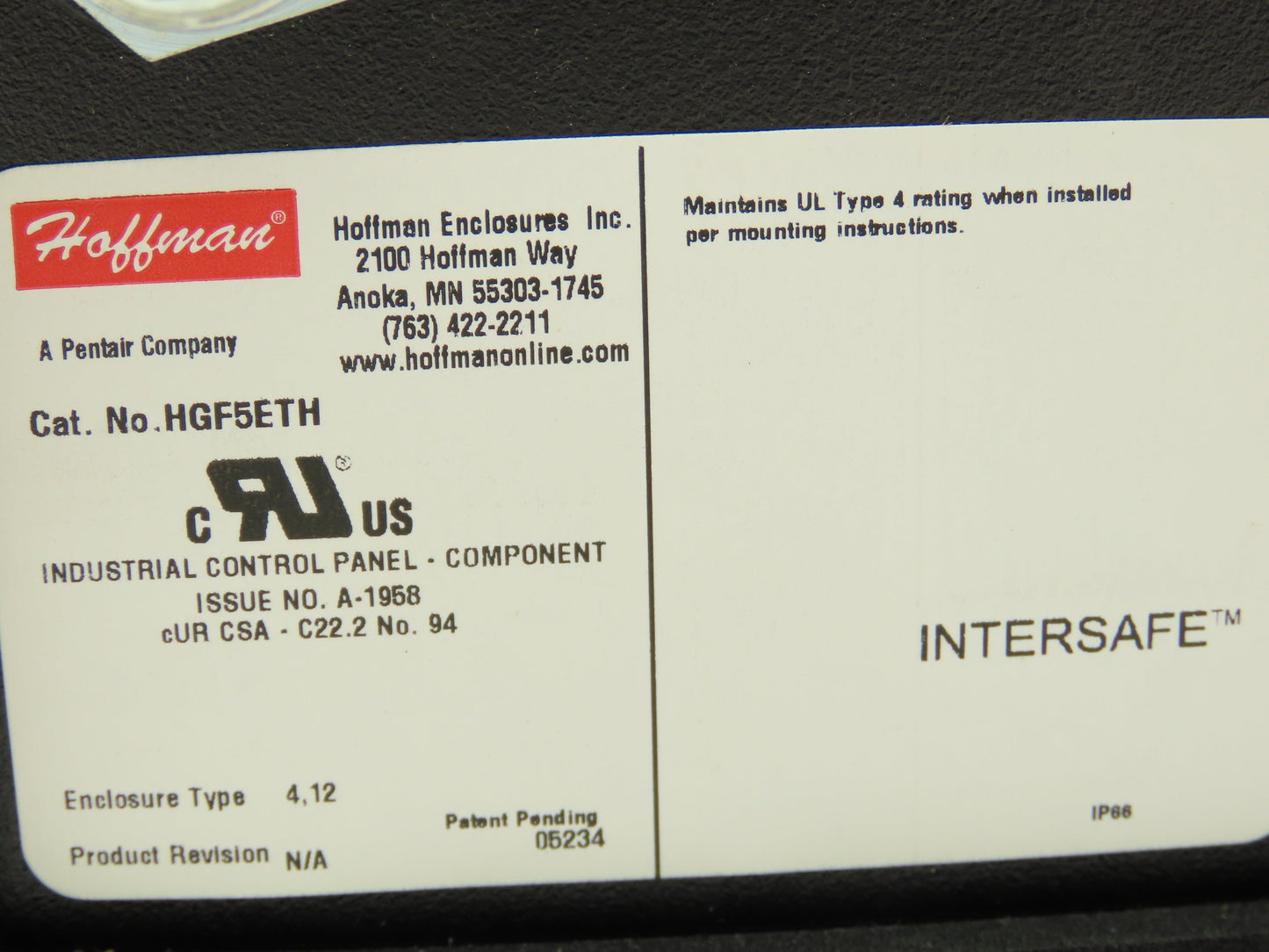 Hoffman HGF5ETH Data Interface Port for Ethernet Profinet 1 Port 120V 5A