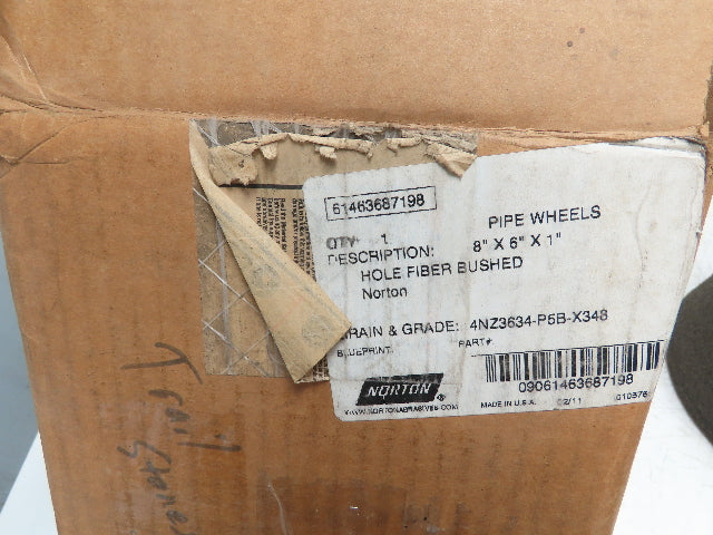 Norton 4NZ3634-P5B-X348 Pipe Grinding Wheel 8"x6"x1" Arbor