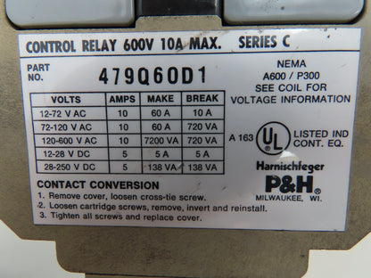 P&H Harnischfeger 479Q60D1 Control Relay 120V Coil 2 Contact Blocks