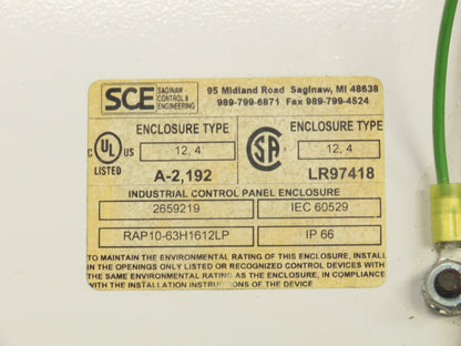 Saginaw Control RAP1063H1612LP Electrical Enclosure 30A Disconnect 63x16x12"