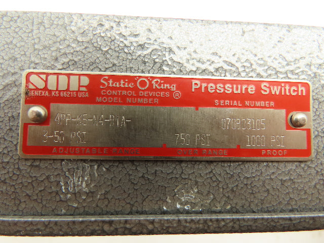 Static O Ring 4PP-K5-N4-B1A-3-50 Pressure Switch 3-50 PSI Range 1/4" NPT